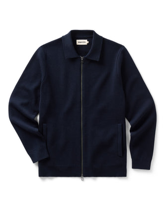 flatlay of The Portola Sweater Jacket in Midnight Merino