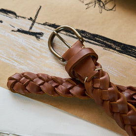 Close up of The Braided Belt in Whiskey