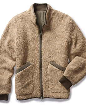 flatlay of The Carson Jacket in Light Khaki Fleece, Outerwear by Taylor Stitch