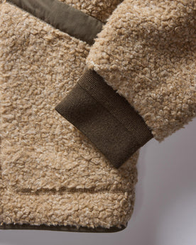 material shot of the ribbed cuff on The Carson Jacket in Light Khaki Fleece, Outerwear by Taylor Stitch