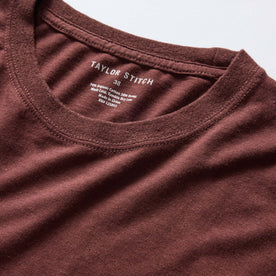 material shot of the neck opening on The Cotton Hemp Long Sleeve Tee in Burgundy