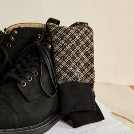 The Crew Sock in Coal Jacquard on a boot