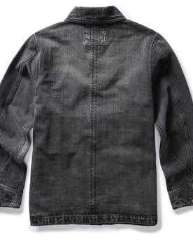 flatlay of The Fremont Jacket in Black 3-Month Wash Selvage Denim, from the back, Outerwear by Taylor Stitch