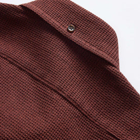 material shot of the button down collar on The Jack in Burgundy Waffle