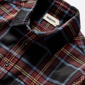 material shot of the collar on The Ledge Shirt in Dark Navy Plaid