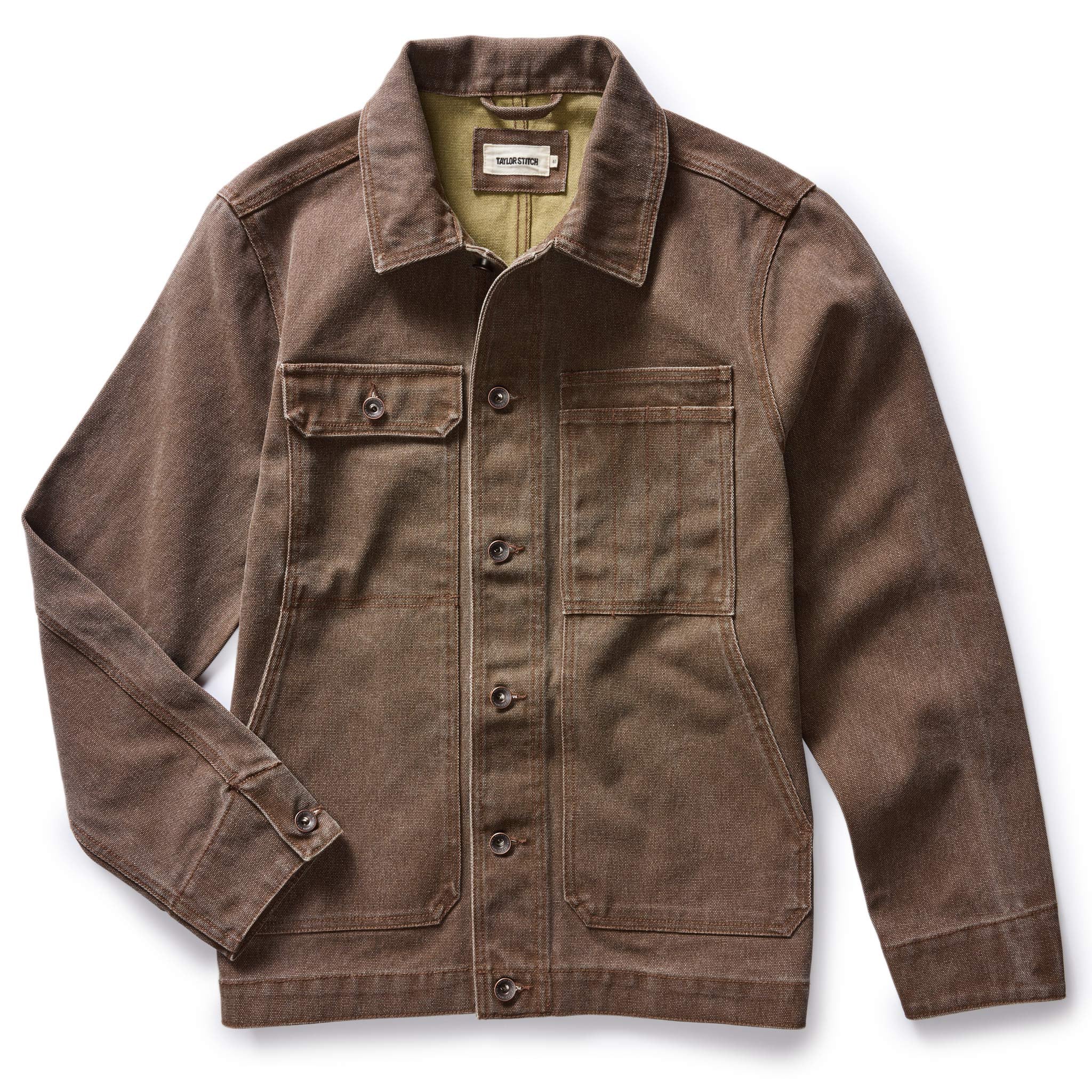 The Longshore Jacket in Aged Penny Chipped Canvas Taylor Stitch