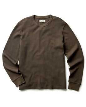 flatlay of The Organic Cotton Waffle Crew in Fatigue Olive, Knits by Taylor Stitch