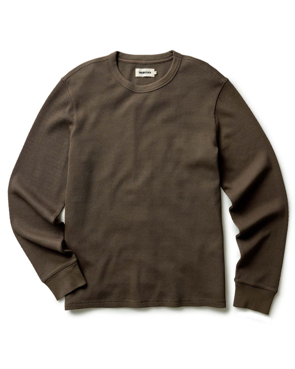 flatlay of The Organic Cotton Waffle Crew in Fatigue Olive