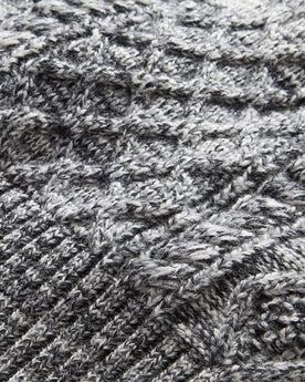 material shot of the cable knit on The Orr Beanie in Marled Coal, Accessories by Taylor Stitch