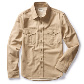 flatlay of The Saddler Shirt in Light Khaki Twill, shown in full