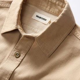 material shot of the collar on The Saddler Shirt in Light Khaki Twill