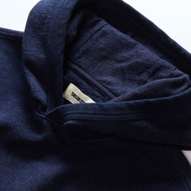 material shot of the hoodie on The Apres Hoodie in Indigo Terry