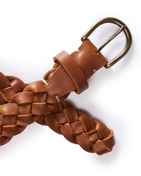 editorial image of a buckle and the end of The Braided Belt in Whiskey, Accessories by Taylor Stitch