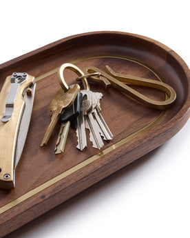 The Valet Tray in Walnut and Brass with keys and knife, Accessories by Taylor Stitch