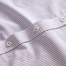 material shot of the buttons on The Jack in Burgundy University Stripe Oxford