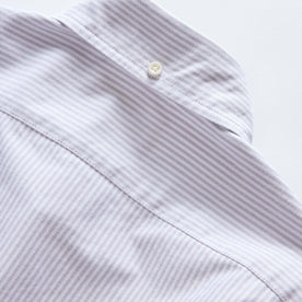 material shot of the back of the collar on The Jack in Greystone University Stripe Oxford