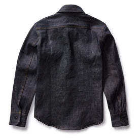flatlay of the back of The Mill Shirt Jacket in Kuroki Slub Denim