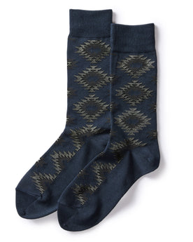 flatlay of The Crew Sock in Navy Kilim, Accessories by Taylor Stitch