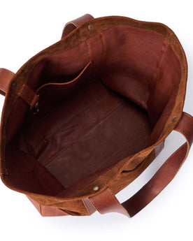 material shot of the inside of The Roughout Tote in Chocolate Suede, Accessories by Taylor Stitch