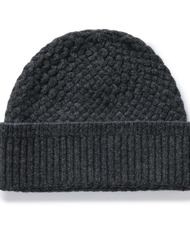 flatlay of The Textured Knit Beanie in Heather Coal Merino, Accessories by Taylor Stitch