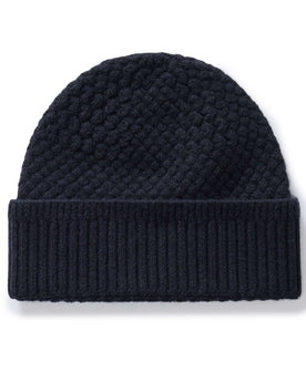 flatlay of The Textured Knit Beanie in Heather Navy Merino, Accessories by Taylor Stitch