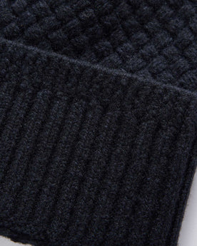 material shot of the cuff on The Textured Knit Beanie in Heather Navy Merino, Accessories by Taylor Stitch