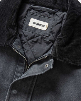 material shot of the collar on The Workhorse Jacket in Coal Chipped Canvas, Outerwear by Taylor Stitch