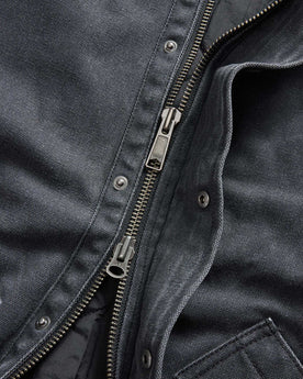 material shot of the zipper on The Workhorse Jacket in Coal Chipped Canvas, Outerwear by Taylor Stitch