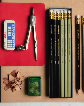 editorial flatlay of The Cedar Hex Pencil (12-Pack) next to other accessories, Accessories by Taylor Stitch
