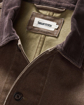 material shot of the collar on The Upland Jacket in Aged Penny Chipped Canvas, Outerwear by Taylor Stitch