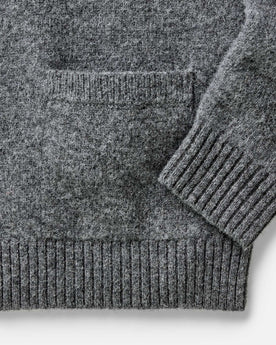material shot of the pocket on The Eastmoor Cardigan in Heather Graphite Wool, Knits by Taylor Stitch