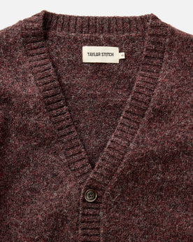 material shot of the collar on The Eastmoor Cardigan in Heather Port Wool, Knits by Taylor Stitch