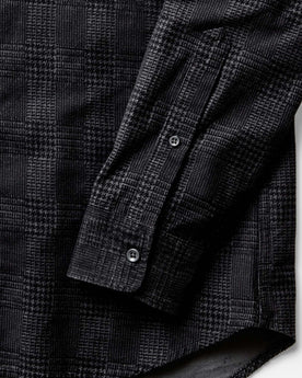 material shot of the sleeves on The Jack in Heather Coal Check Pincord, Wovens by Taylor Stitch