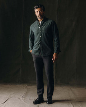 fit model posing in The Jack in Heather Pine Pincord, Wovens by Taylor Stitch