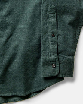 material shot of the sleeve on The Jack in Heather Pine Pincord, Wovens by Taylor Stitch