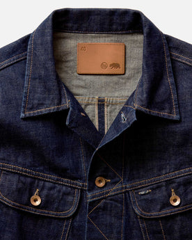 editorial image of the inside of The Long Haul Jacket in Rinsed Organic Selvedge, Outerwear by Taylor Stitch
