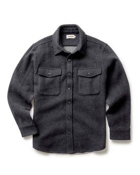 flatlay of The Maritime Shirt Jacket in Heather Charcoal Wool, Outerwear by Taylor Stitch