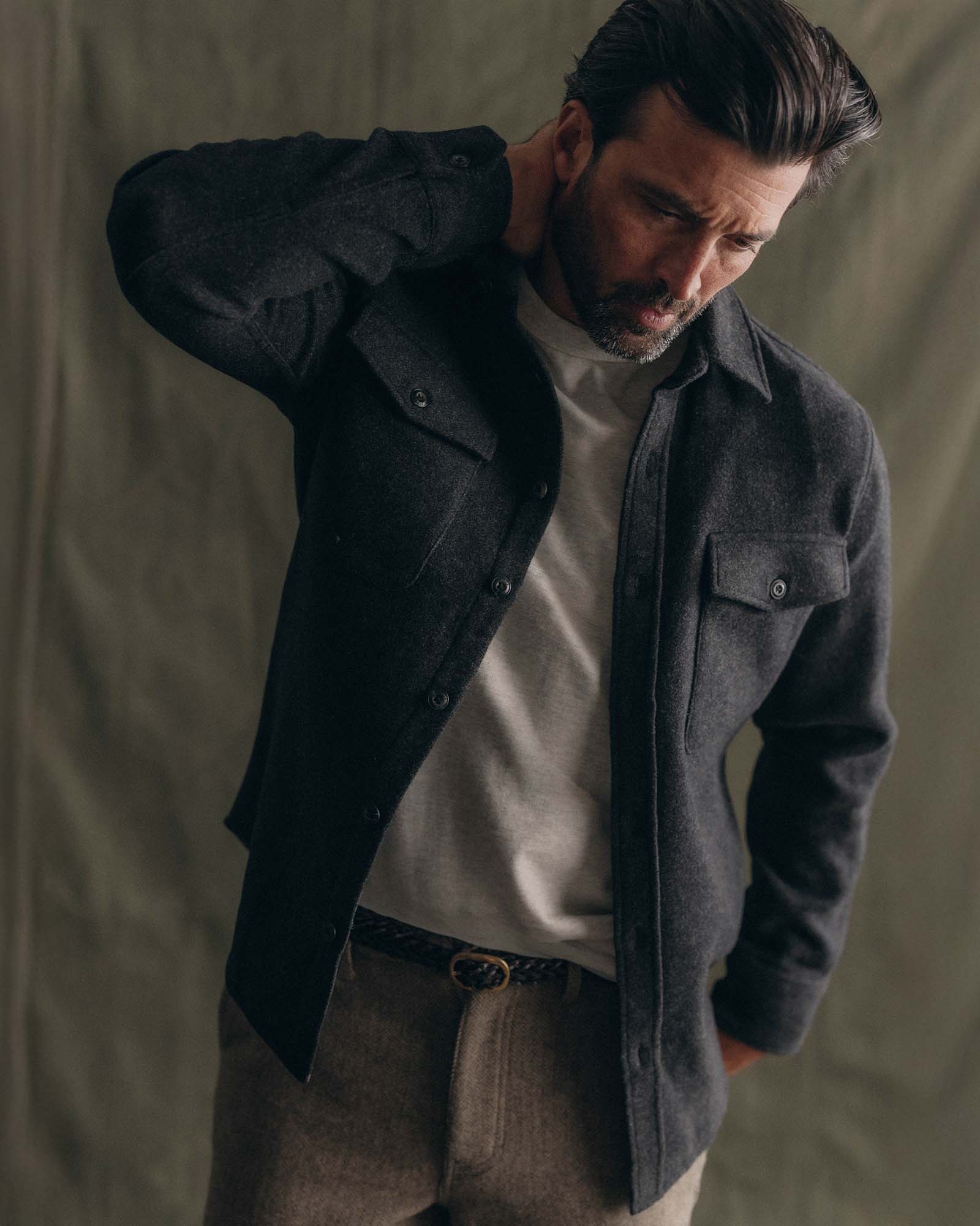 The Maritime Shirt Jacket in Heather Charcoal Wool | Taylor
