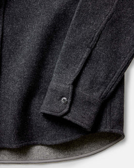 material shot of the sleeves on The Maritime Shirt Jacket in Heather Charcoal Wool, Outerwear by Taylor Stitch