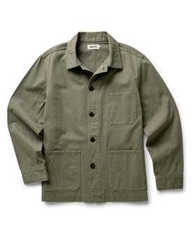 flatlay of The Ojai Chore Jacket in Smoked Olive Foundation Twill, Outerwear by Taylor Stitch