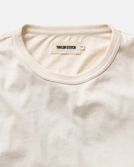 material shot of the collar on The Organic Cotton Long Sleeve Tee in Vintage White, Knits by Taylor Stitch