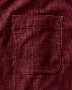 material shot of the pocket on The Jack in Heather Burgundy Pincord, Wovens by Taylor Stitch