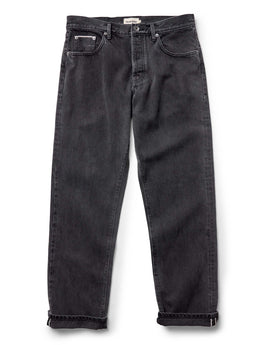 flatlay of The Straight Jean in Washed Black Organic Slub Selvedge, Bottoms by Taylor Stitch