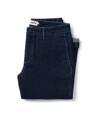 folded flatlay of The Camden Pant in Rinsed Indigo Roped Denim
