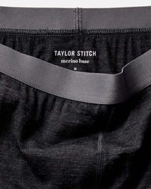 material shot of the front detail on The Merino Boxer in Heather Black