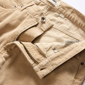 material shot of the zip fly on The Democratic All Day Pant in Light Khaki Cord
