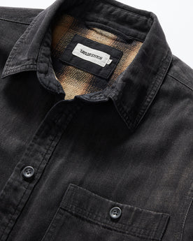 material shot of the collar on The Lined Utility Shirt in Washed Black Denim, Wovens by Taylor Stitch