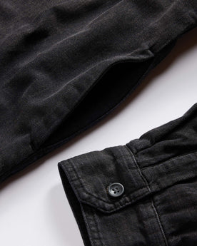 material shot of the cuffs on The Lined Utility Shirt in Washed Black Denim, Wovens by Taylor Stitch
