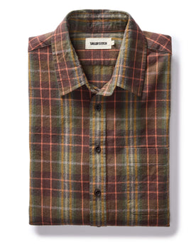 flatlay of The California in Tarnished Brass Plaid, Wovens by Taylor Stitch
