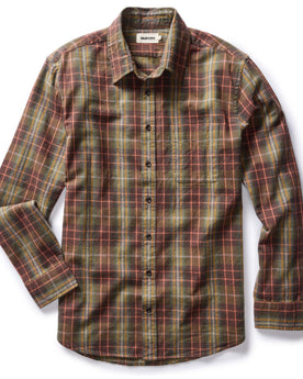 flatlay of The California in Tarnished Brass Plaid, shown in full, Wovens by Taylor Stitch
